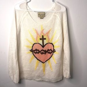 WILDFOX White Label - Sheer Knit Sacred Heart Sweater - Sz S - White